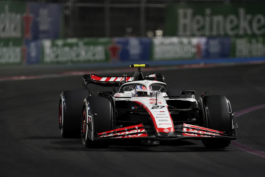F1 driver Nico Hulkenberg of Germany drives during the Formula 1 Heineken Silver Las Vegas Grand Prix as we look at how the city has learned lessons from previous F1 races.