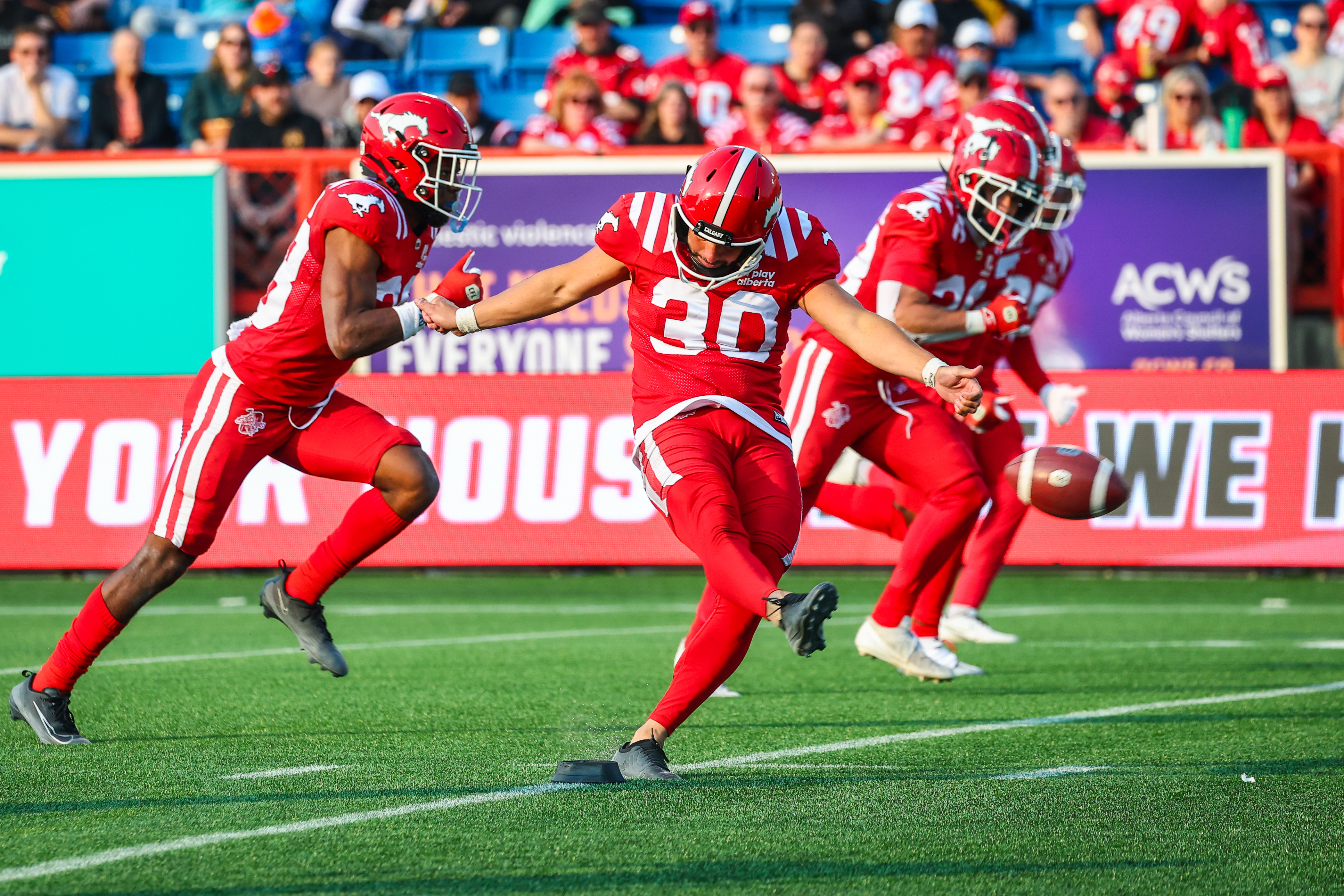 Calgary Stampeders kicker Rene Paredes kicks the ball as we look at Play'n Go getting an Alberta gaming license.