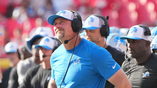 Detroit Lions head coach Dan Campbell watches a replay as we look at the Michigan sports betting financials for July 2024.
