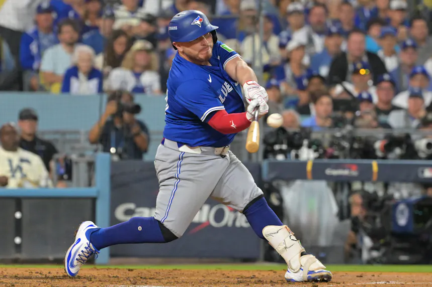 Toronto Blue Jays catcher Alejandro Kirk (30) hits a home run as we offer our Blue Jays vs. Dodgers prediction