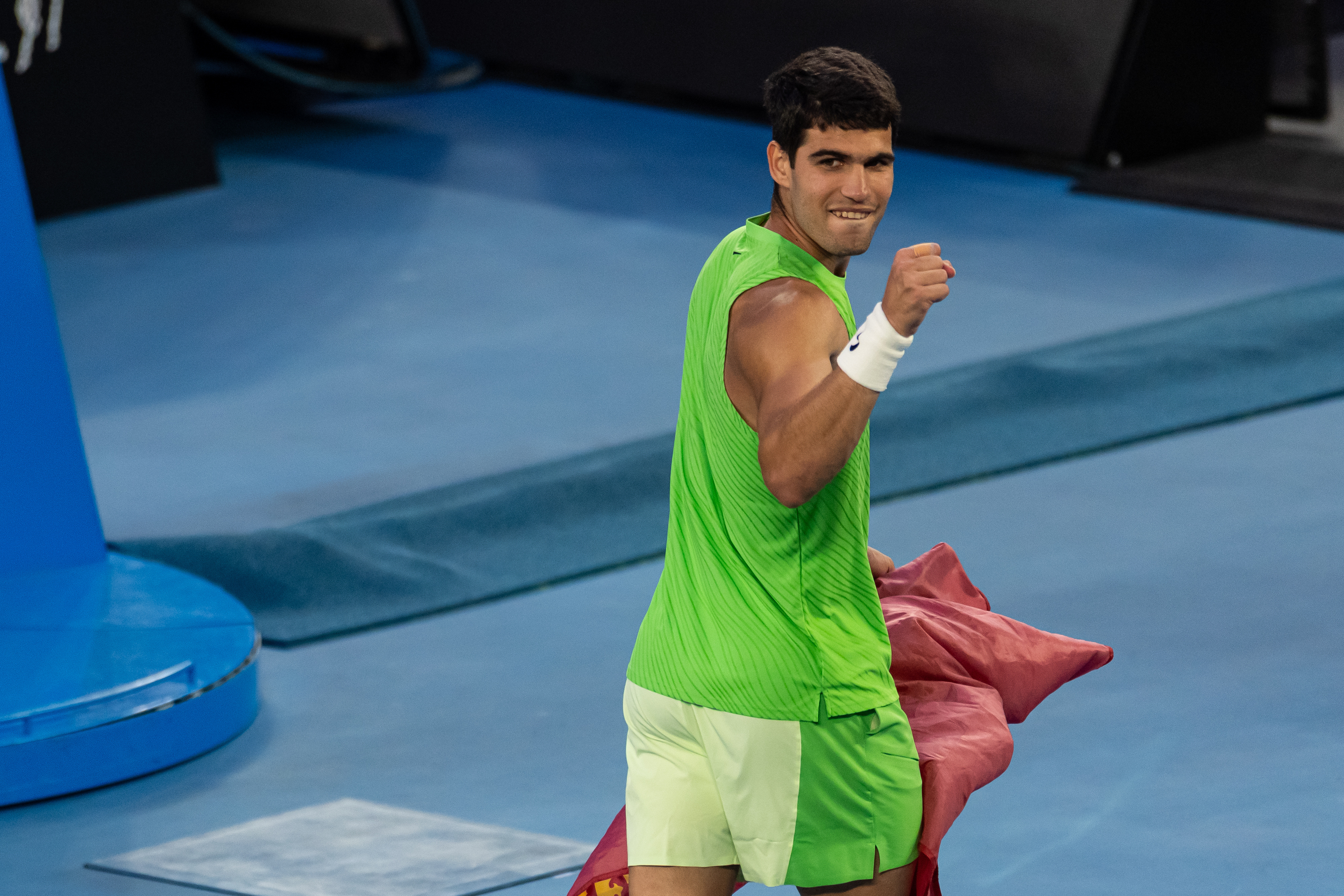 Carlos Alcaraz of Spain celebrates his victory as we break down our Carlos Alcaraz vs. Novak Djokovic predictions.