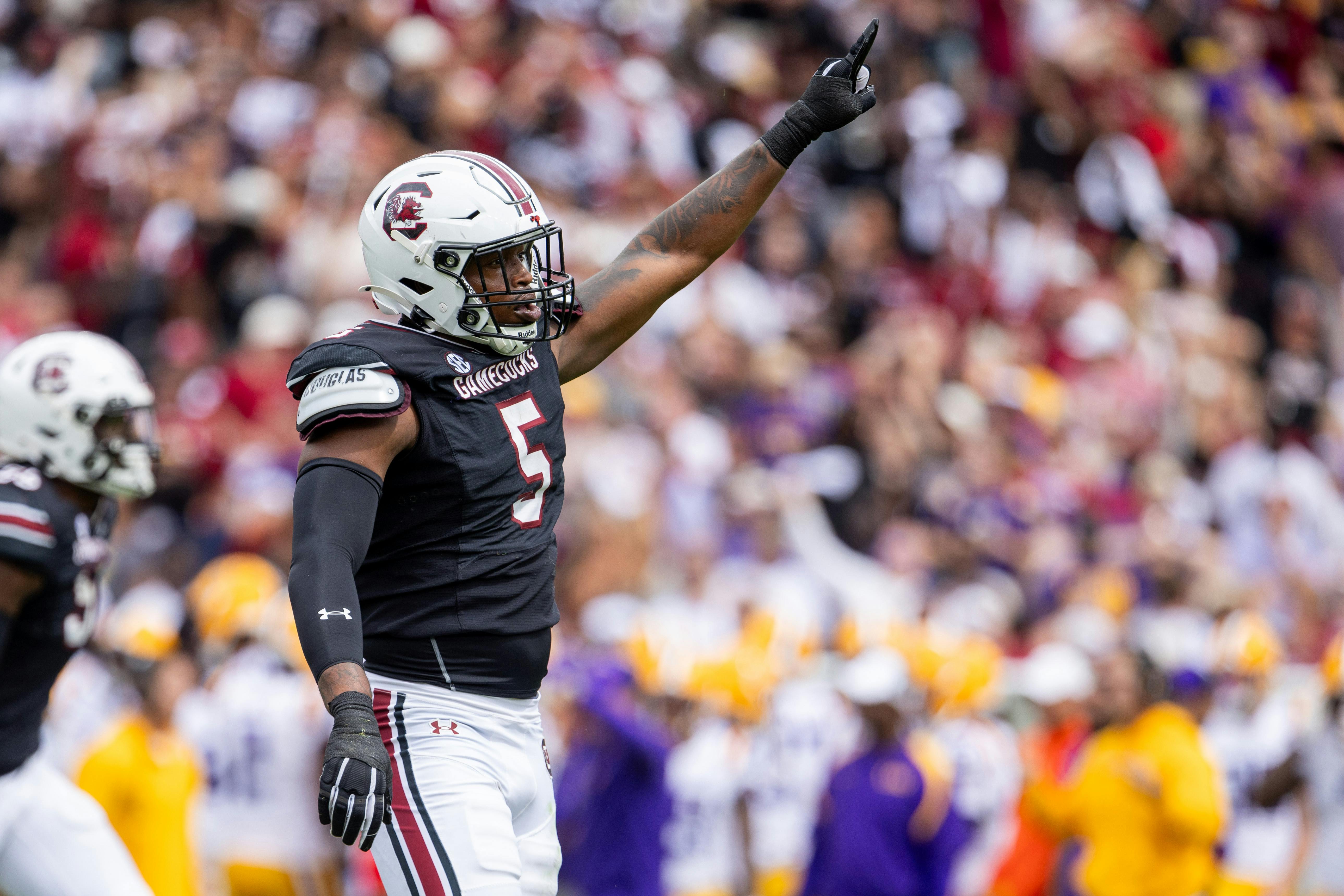 South Carolina edge Kyle Kennard celebrates after a fourth down stop against LSU. We