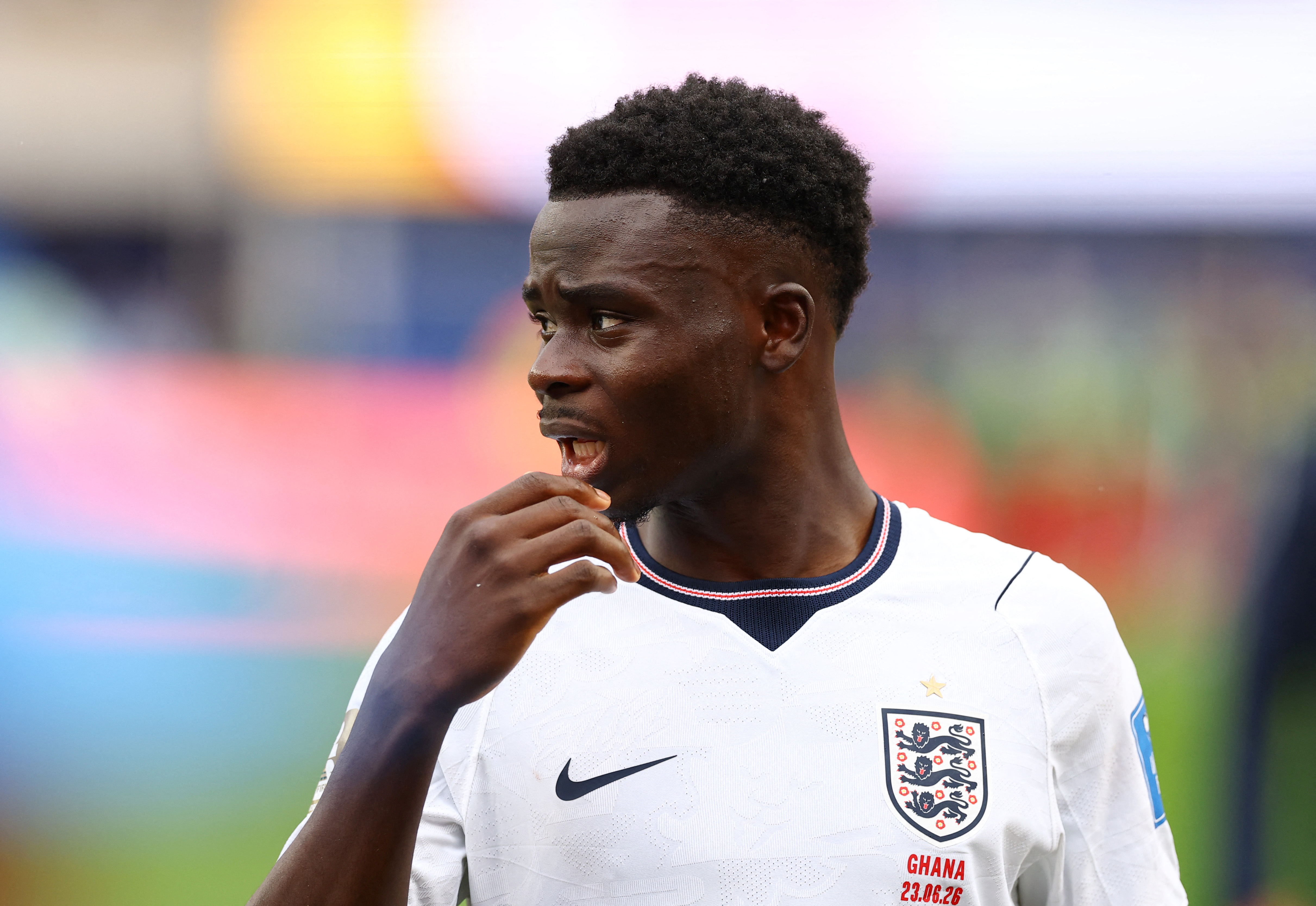 England's Bukayo Saka after the match as he is featured in our.  Panama vs. England prediction.