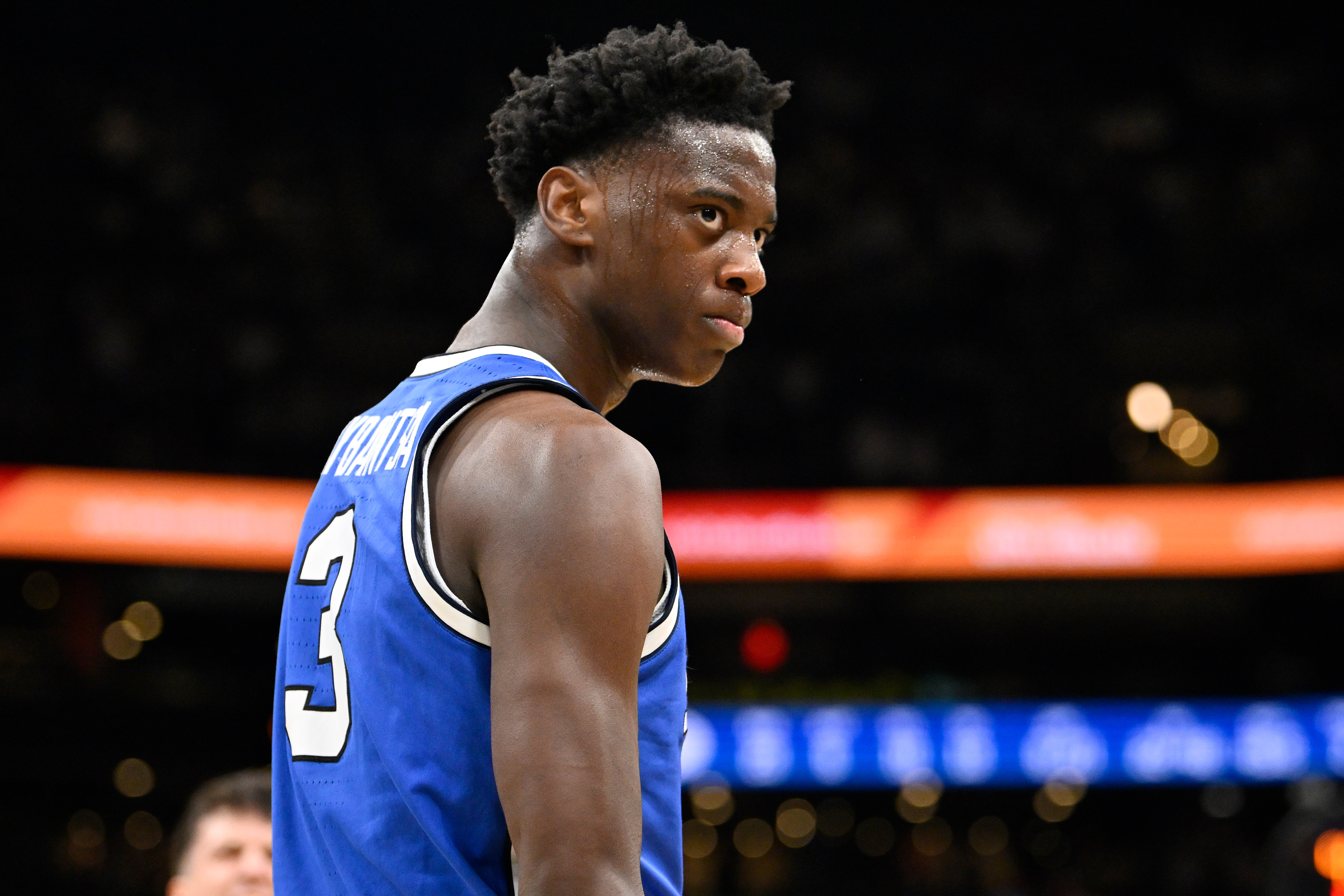 BYU Cougars forward AJ Dybantsa (3) looks on as we dive into our Wisconsin vs. BYU prediction, betting odds, and expert picks.