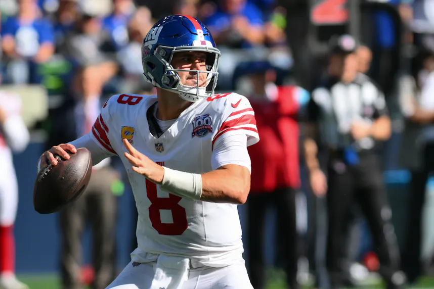 New York Giants quarterback Daniel Jones passes the ball as we offer our best Bengals vs. Giants prediction for Sunday Night Football.