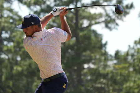 Bryson DeChambeau hits from the tee box as we look at the U.S. Open Round 4 odds