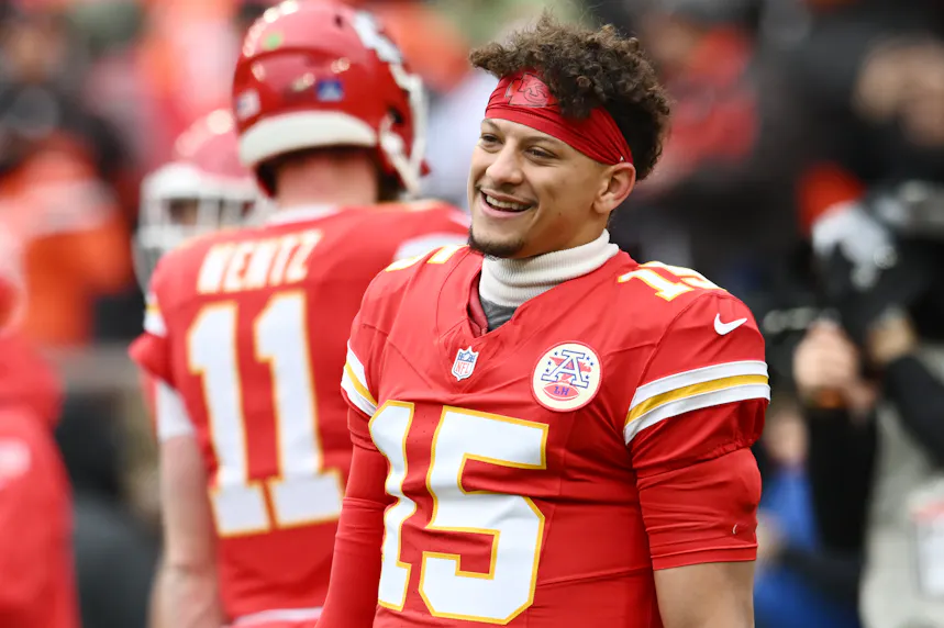 Kansas City Chiefs quarterback Patrick Mahomes warms up before the game between the Cleveland Browns and the Chiefs as we look at our Patrick Mahomes player props.