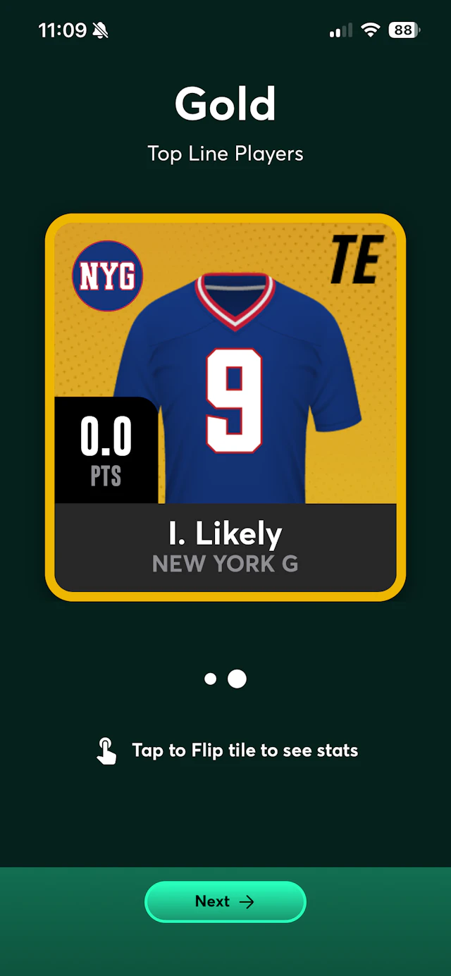 bet365 Fantasy app player card.