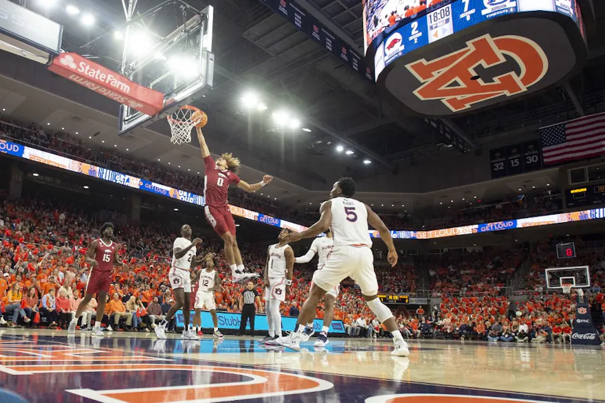 Anthony Black of the Arkansas Razorbacks attempts a layup as we look at our top NBA draft picks and predictions