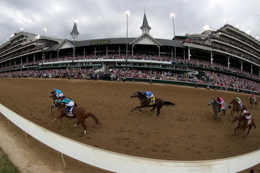 Mage, ridden by jockey Javier Castellano leads the field to the finish line during the 149th running of the Kentucky Derby as we look at Circa Sportsbook and its retail plans at Kentucky Downs.