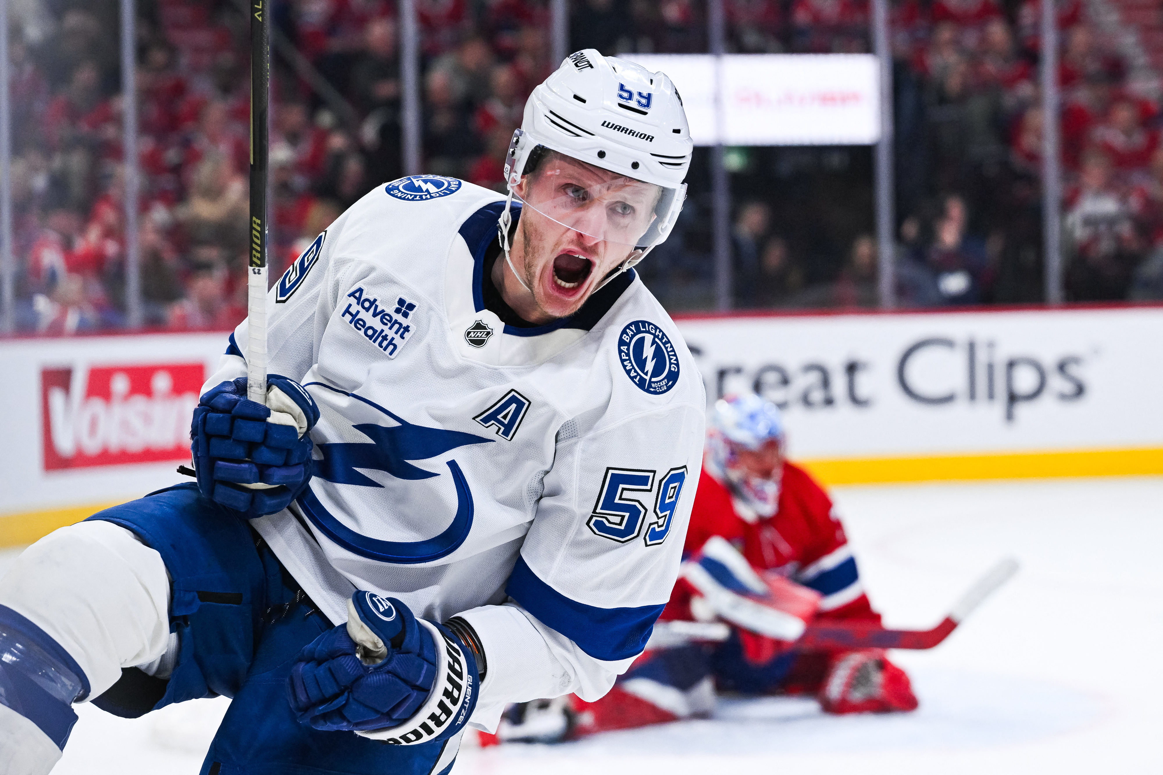 Tampa Bay Lightning center Jake Guentzel - who's featured in my NHL anytime goal scorer predictions - reacts after scoring a goal as we provide our NHL anytime goal scorer predictions today. 