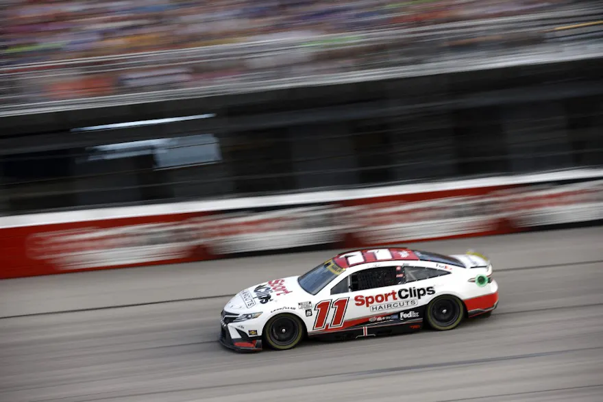 Denny Hamlin, driver of the #11 Sport Clips Haircuts Toyota, drives during the NASCAR Cup Series Cook Out Southern 500 at Darlington Raceway on September 04, 2022.