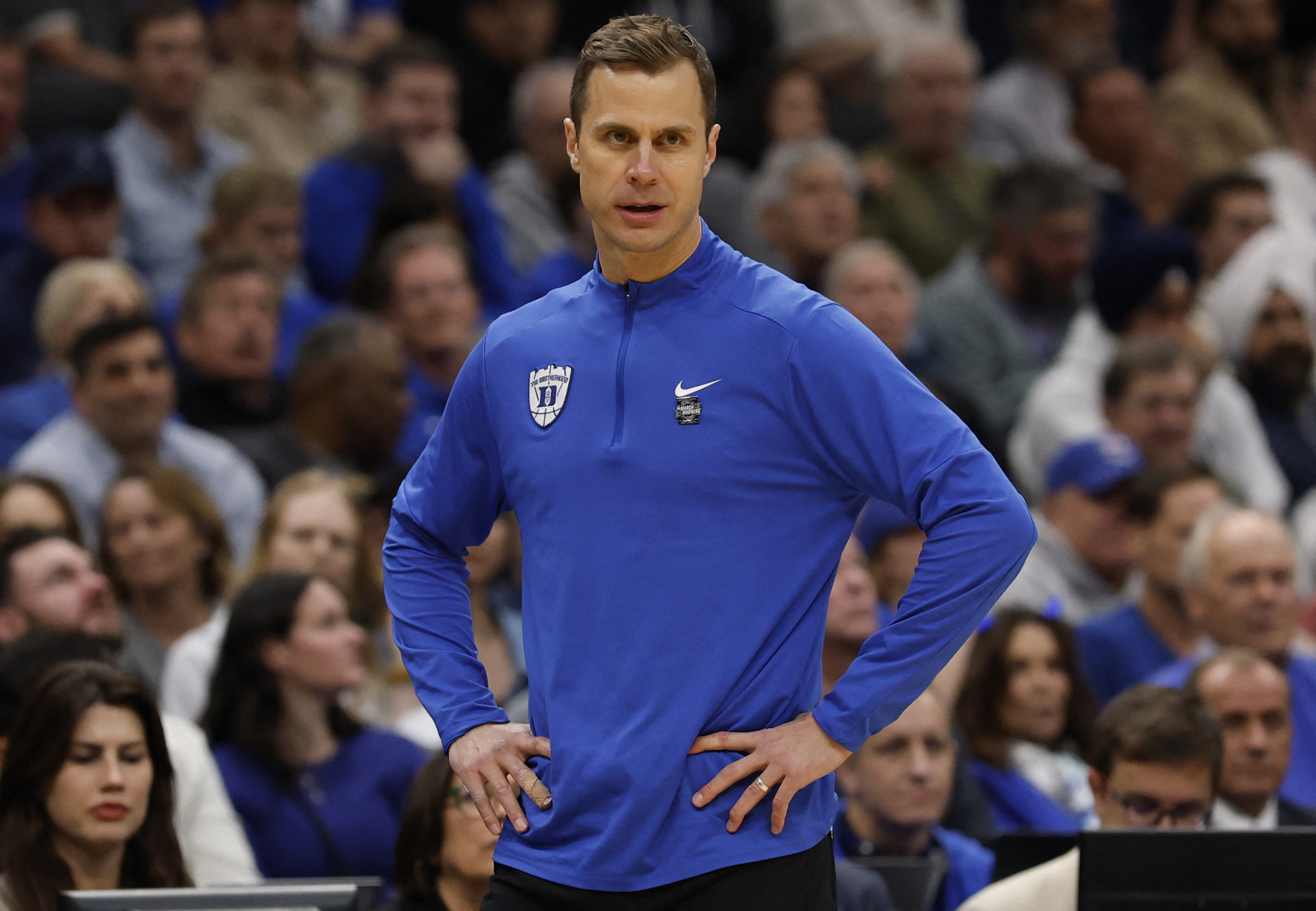 Duke head coach Jon Scheyer has the Blue Devils atop the 2027 March Madness opening odds. 