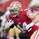 Kyle Juszczyk #44 of the San Francisco 49ers warms up as we make our Super Bowl 2024 long-shot bets and bold predictions for the Big Game between the San Francisco 49ers and Kansas City Chiefs on Sunday, Feb. 11 in Las Vegas.