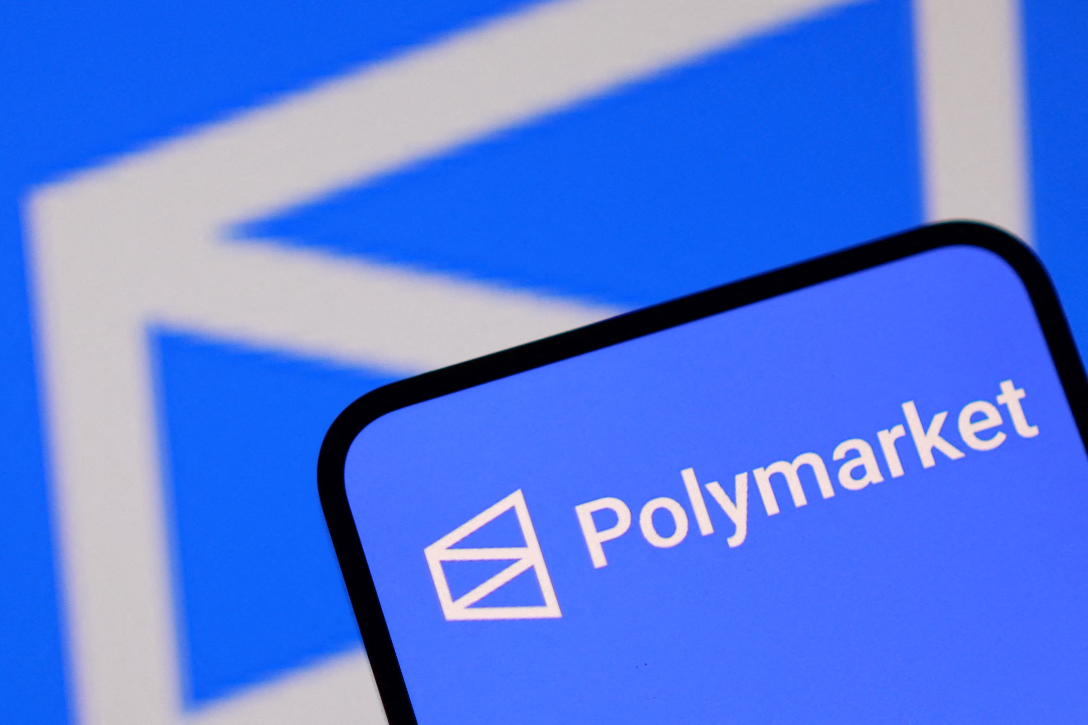 The Polymarket logo appears in this illustration as we look at its trading volume declining for a second straight month.