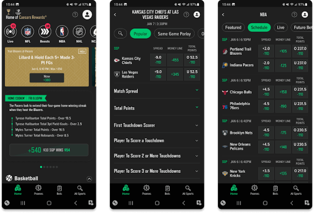 Caesars Sportsbook mobile app for Android devices. 