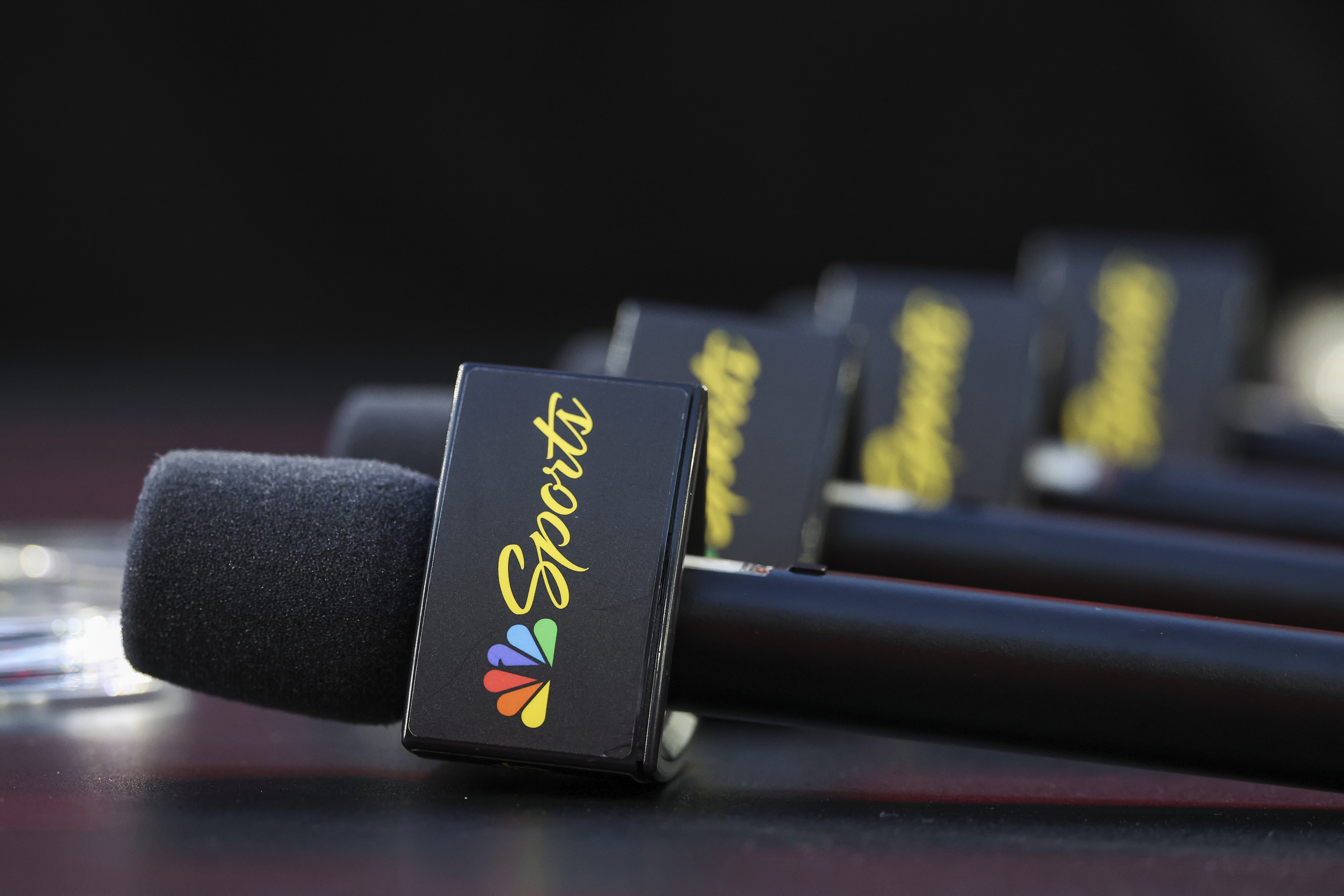 General view of NBC Sports microphones