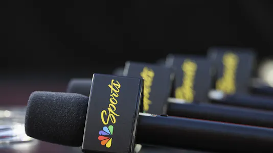 General view of NBC Sports microphones