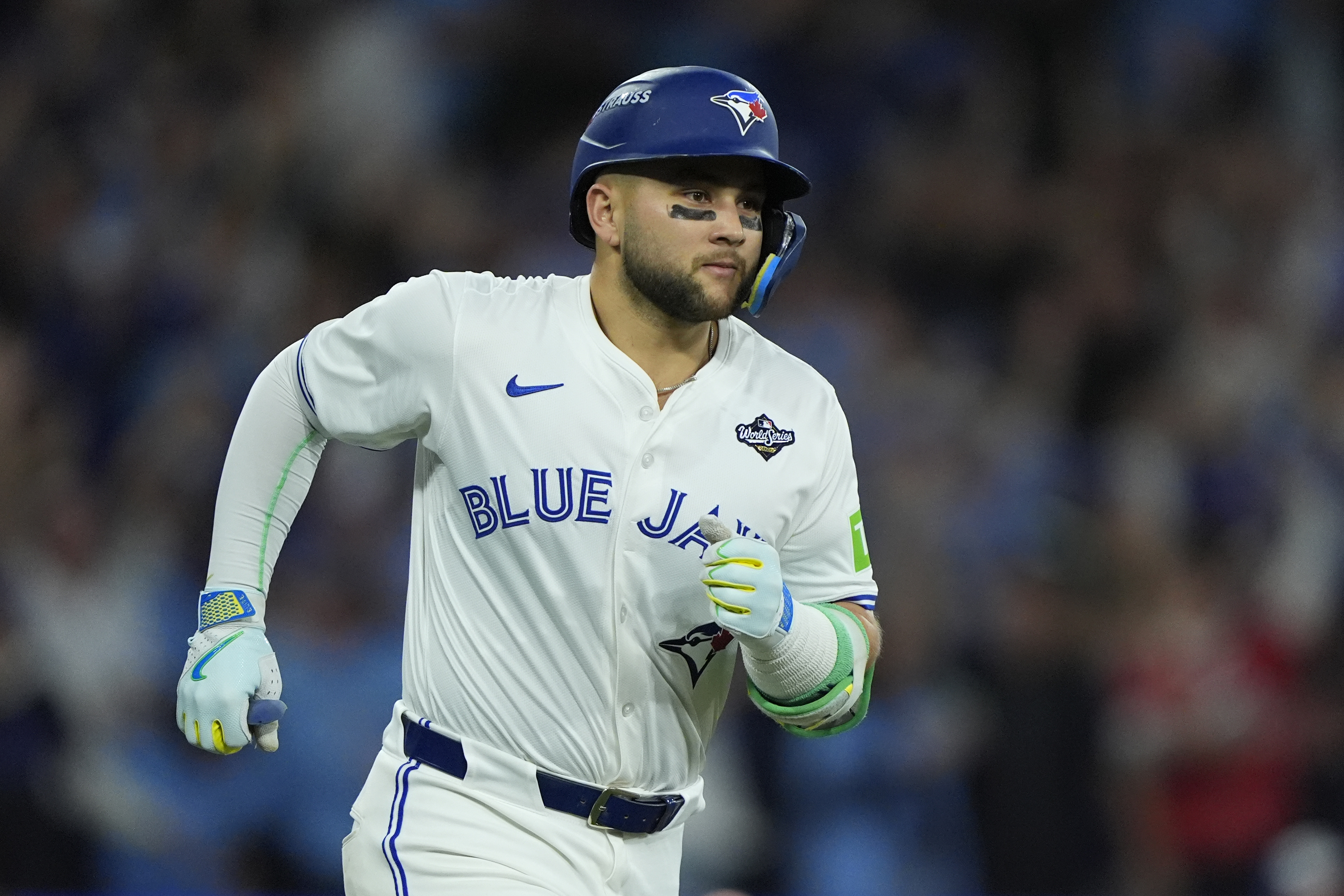 Toronto Blue Jays shortstop Bo Bichette (11) runs the bases after hitting a home run as we look at Bo Bichette's next team, and where he will play in 2026