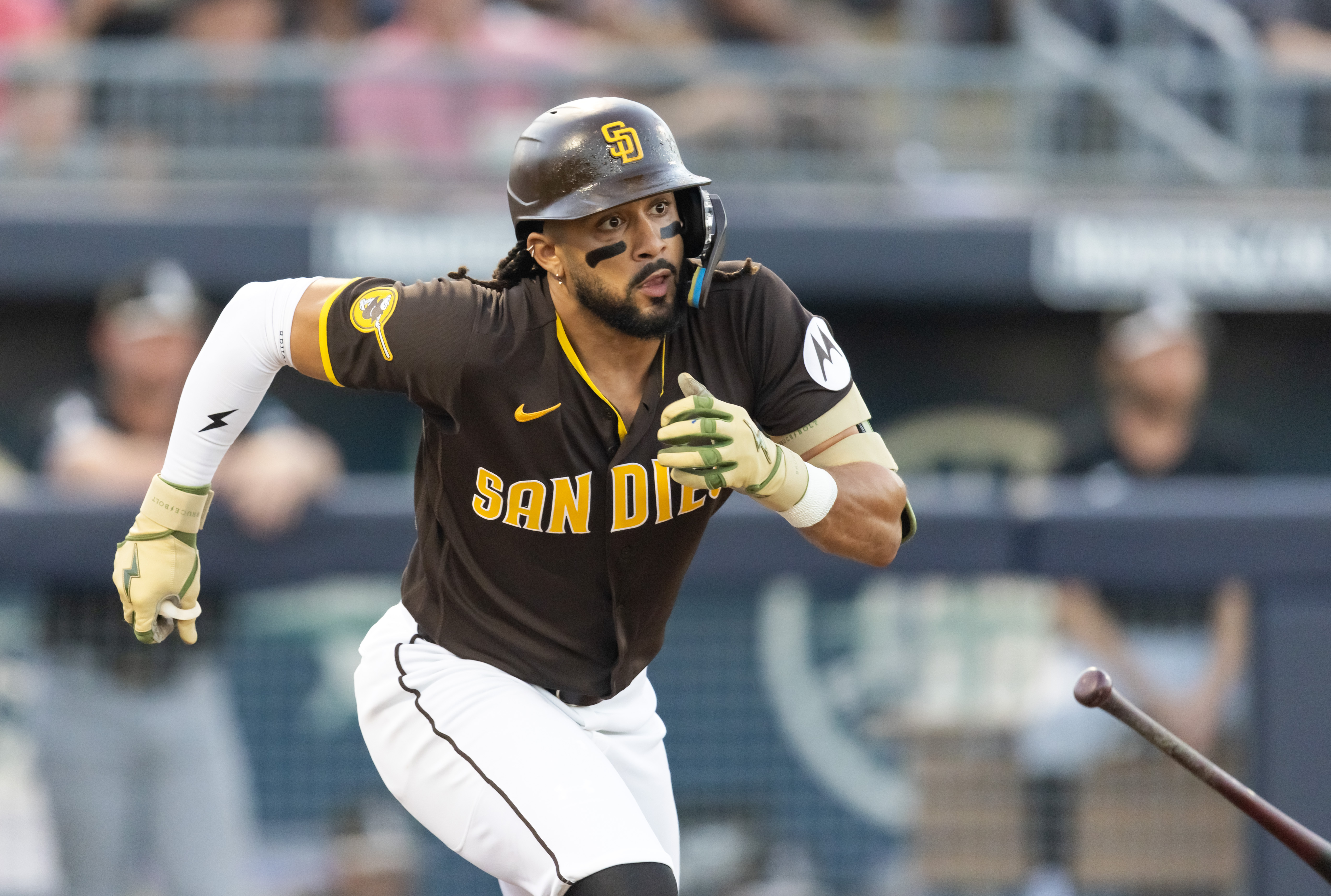 San Diego Padres outfielder Fernando Tatis Jr runs as we look at MLB's deal with Polymarket. 