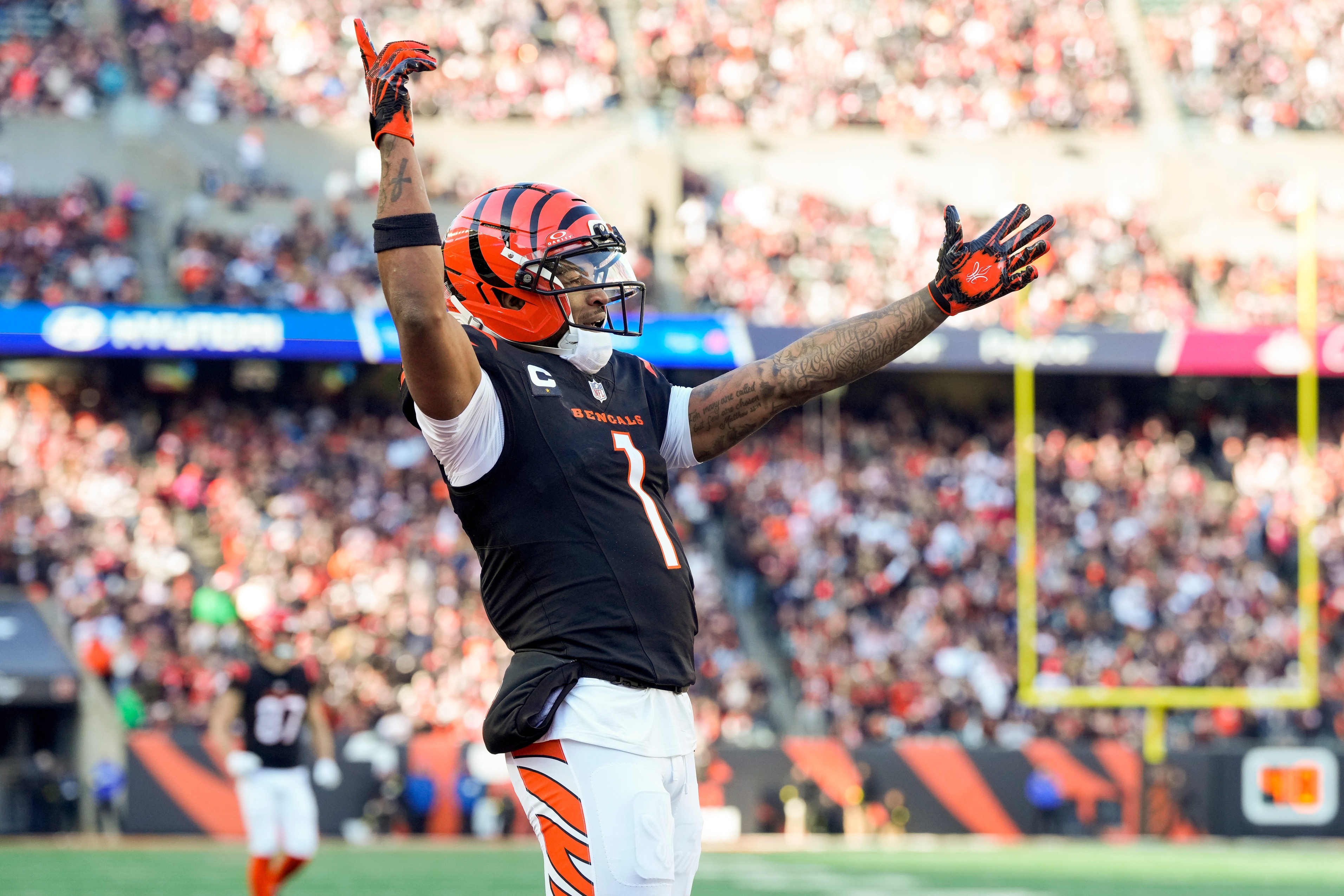 Cincinnati Bengals wide receiver Ja'marr Chase celebrates a touchdown as we look at the delay for Polymarkets launch in the US