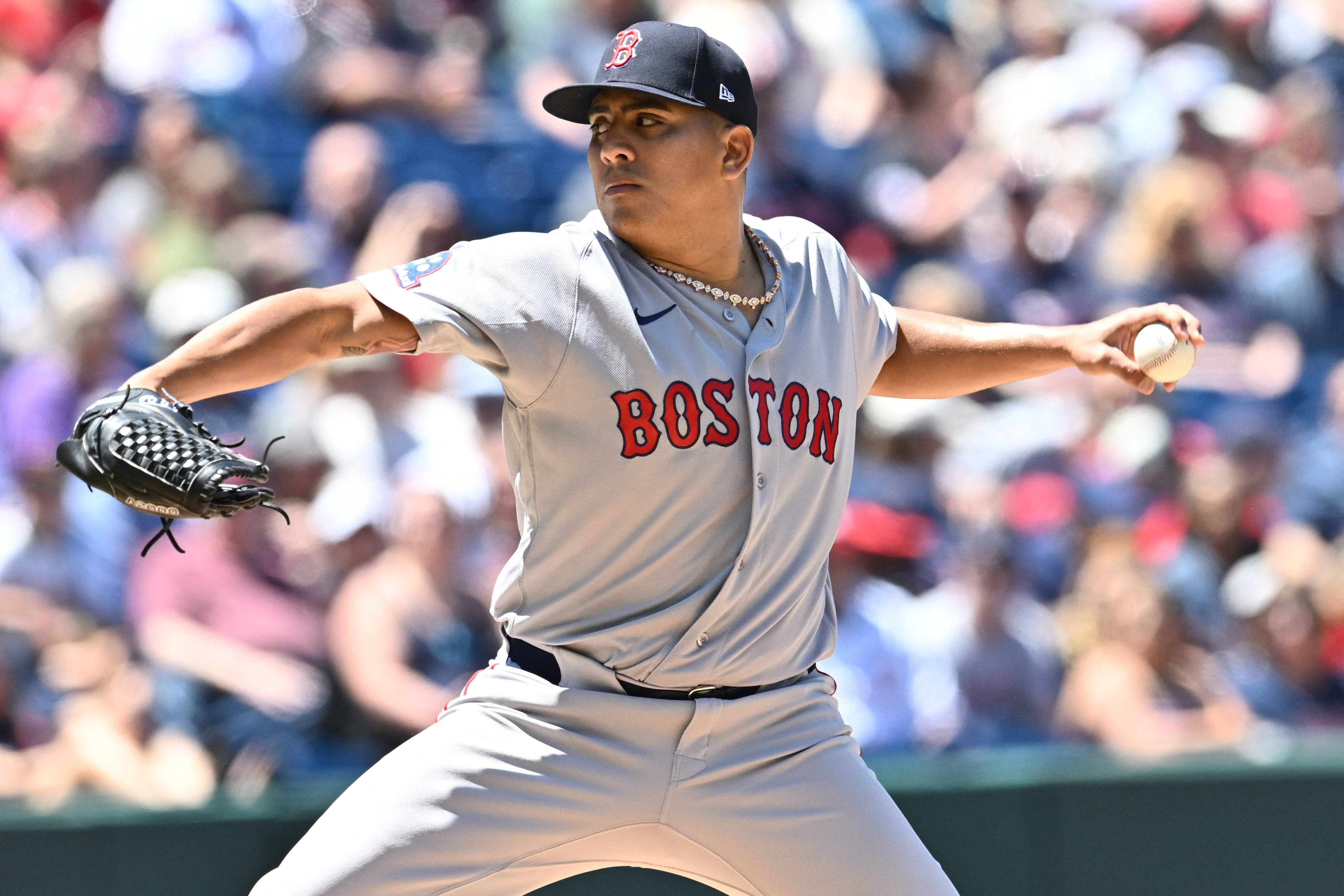 Boston Red Sox starting pitcher Ranger Suarez - who's featured in my best NRFI bets today - throws a pitch. 