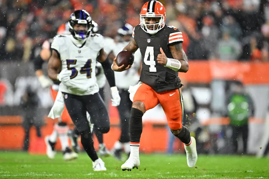 Deshaun Watson of the Cleveland Browns carries the ball against the Baltimore Ravens at FirstEnergy Stadium on Dec. 17, 2022 in Cleveland, Ohio. 