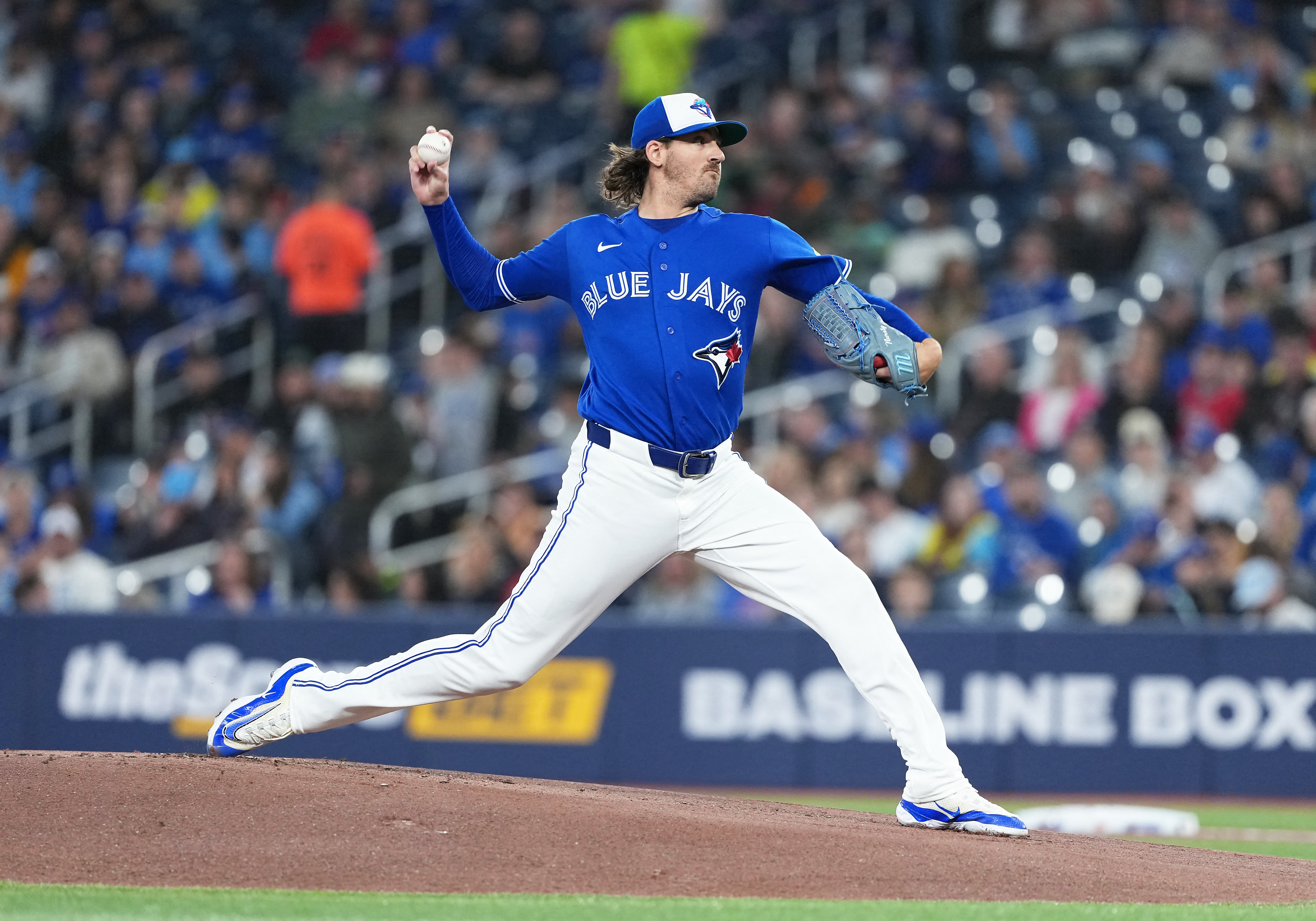 Toronto Blue Jays starting pitcher Kevin Gausman - who's featured in my best NRFI bets today - throws a pitch against the Cleveland Guardians during the first inning at Rogers Centre. 
