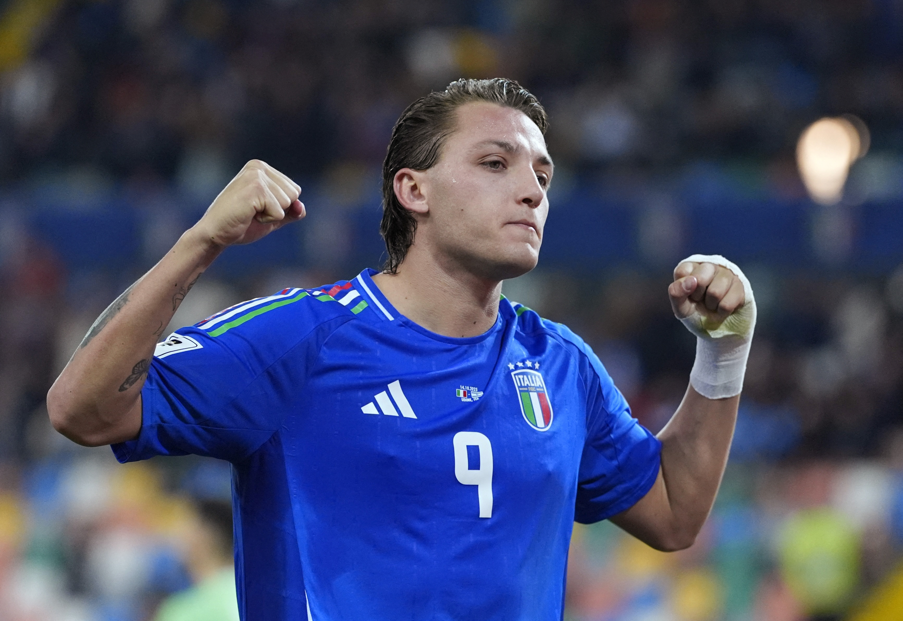 Italy's Mateo Retegui celebrates as we break down our Italy vs. Northern Ireland prediction today.