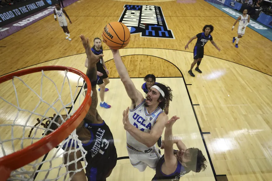 Jaime Jaquez Jr. of the UCLA Bruins shoots a layup as we look at our top Northwestern vs. UCLA prediction