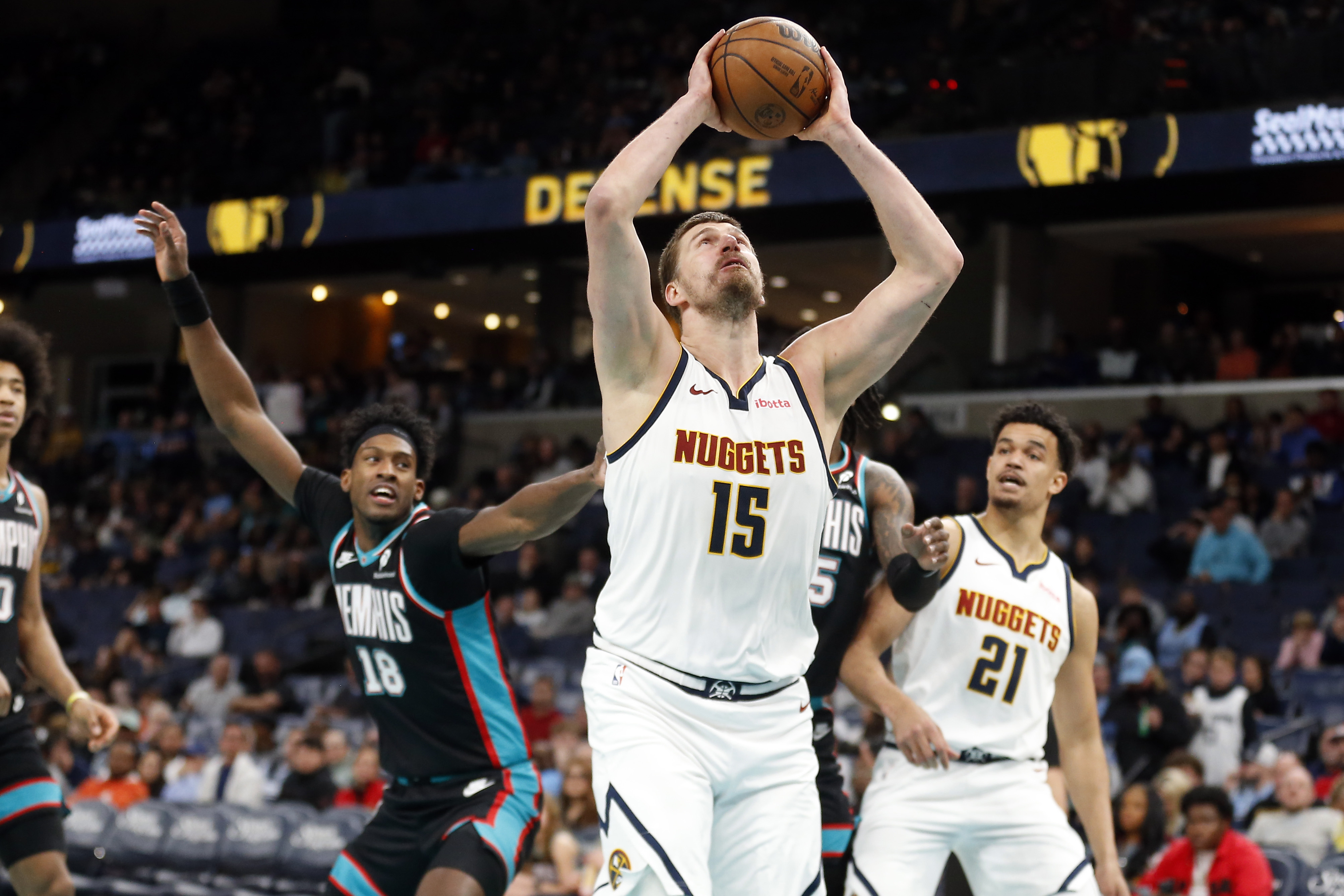 Denver Nuggets center Nikola Jokic (15) shoots as we break down our NBA Play of the Day.