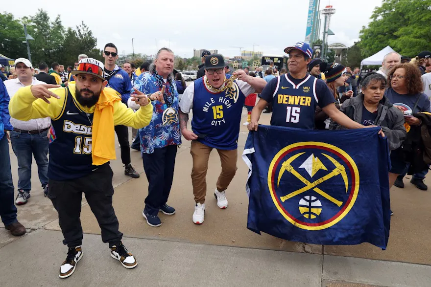 Denver Nuggets fans arrive prior to Game 2 of the 2023 NBA Finals. Photo by Matthew Stockman/Getty Images via AFP.