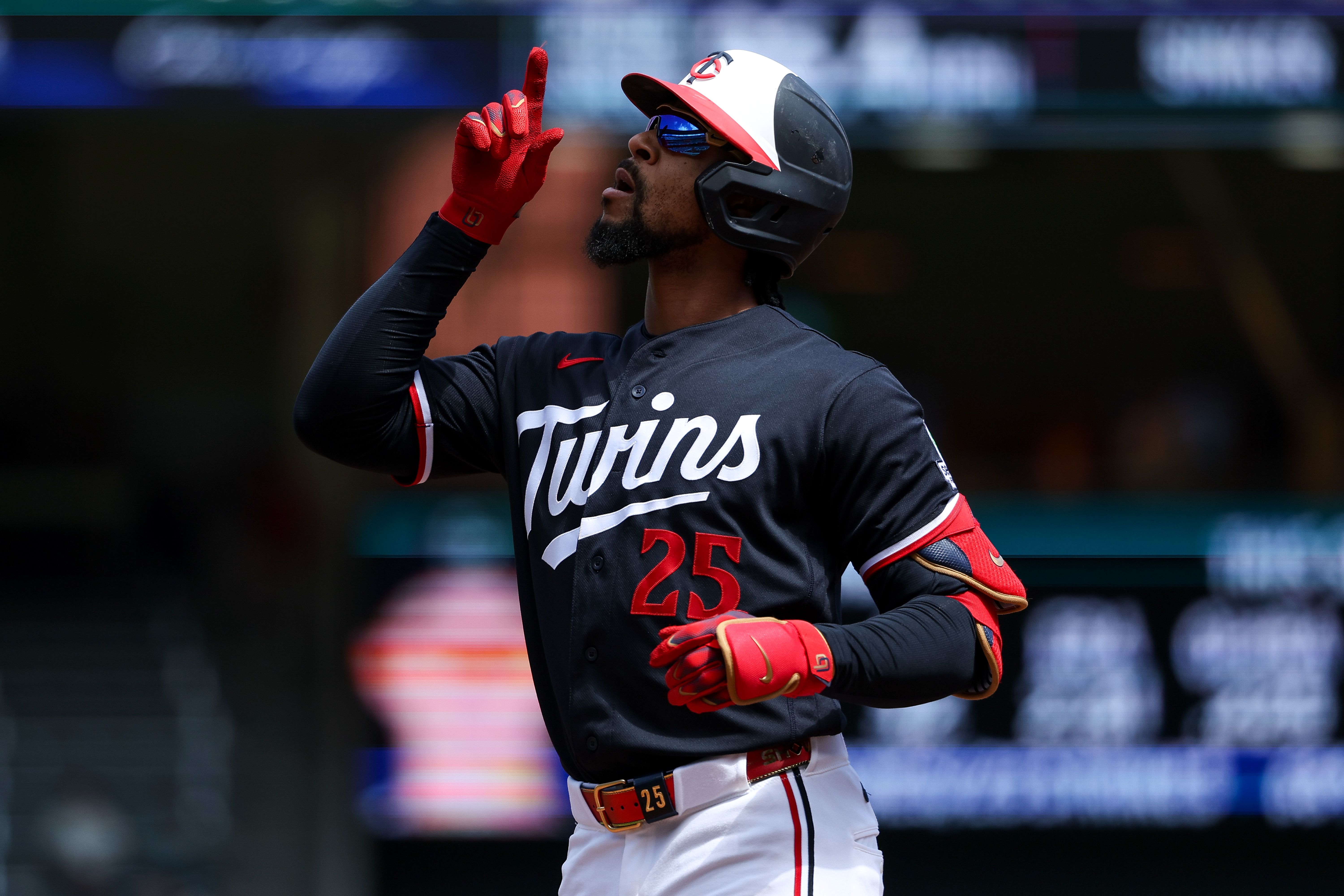 Minnesota Twins center fielder Byron Buxton celebrates, and he's key as we look at our home run predictions today.