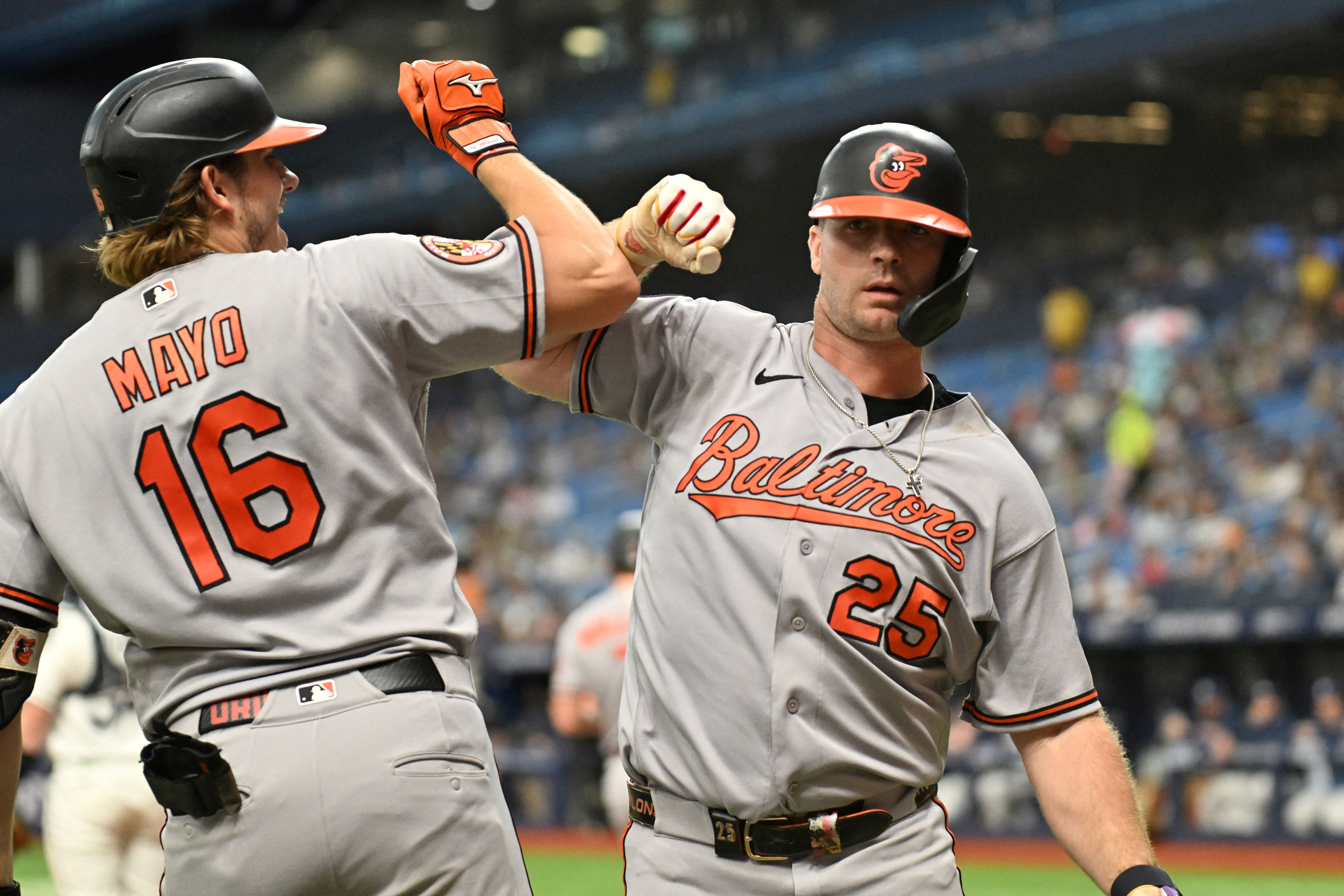 Baltimore Orioles designated hitter Pete Alonso celebrates after hitting a solo home run as we make our best MLB home run predictions today.