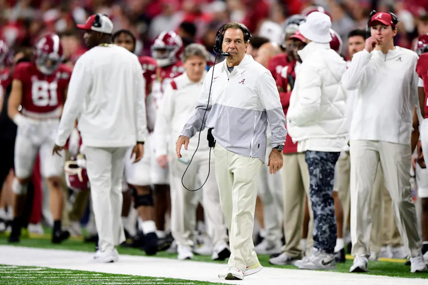 Head coach Nick Saban of the Alabama Crimson Tide features in our college football parlay picks