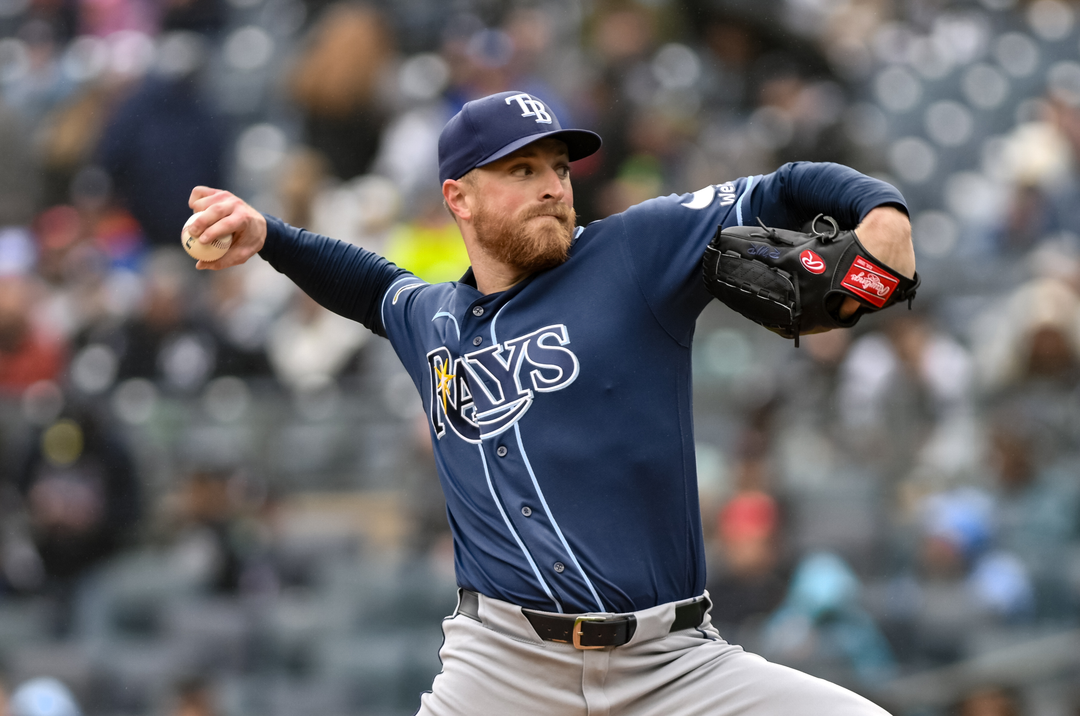 Tampa Bay Rays pitcher Drew Rasmussen (57) pitches as we break down the Rays vs. Dodgers win probability.