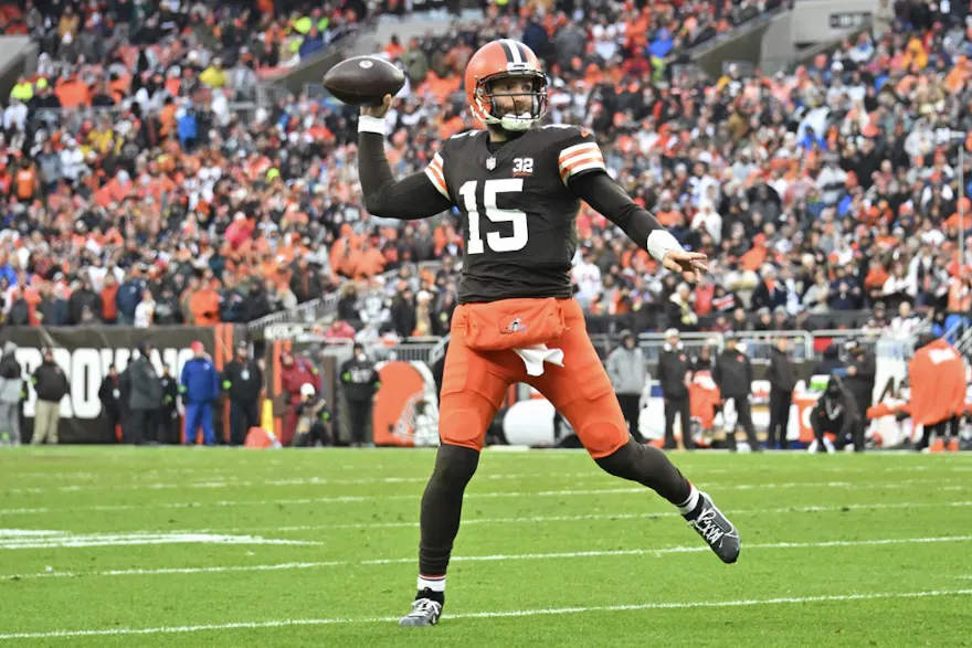 Joe Flacco #15 of the Cleveland Browns throws a pass as we look at our Browns vs. Texans prediction for Week 16