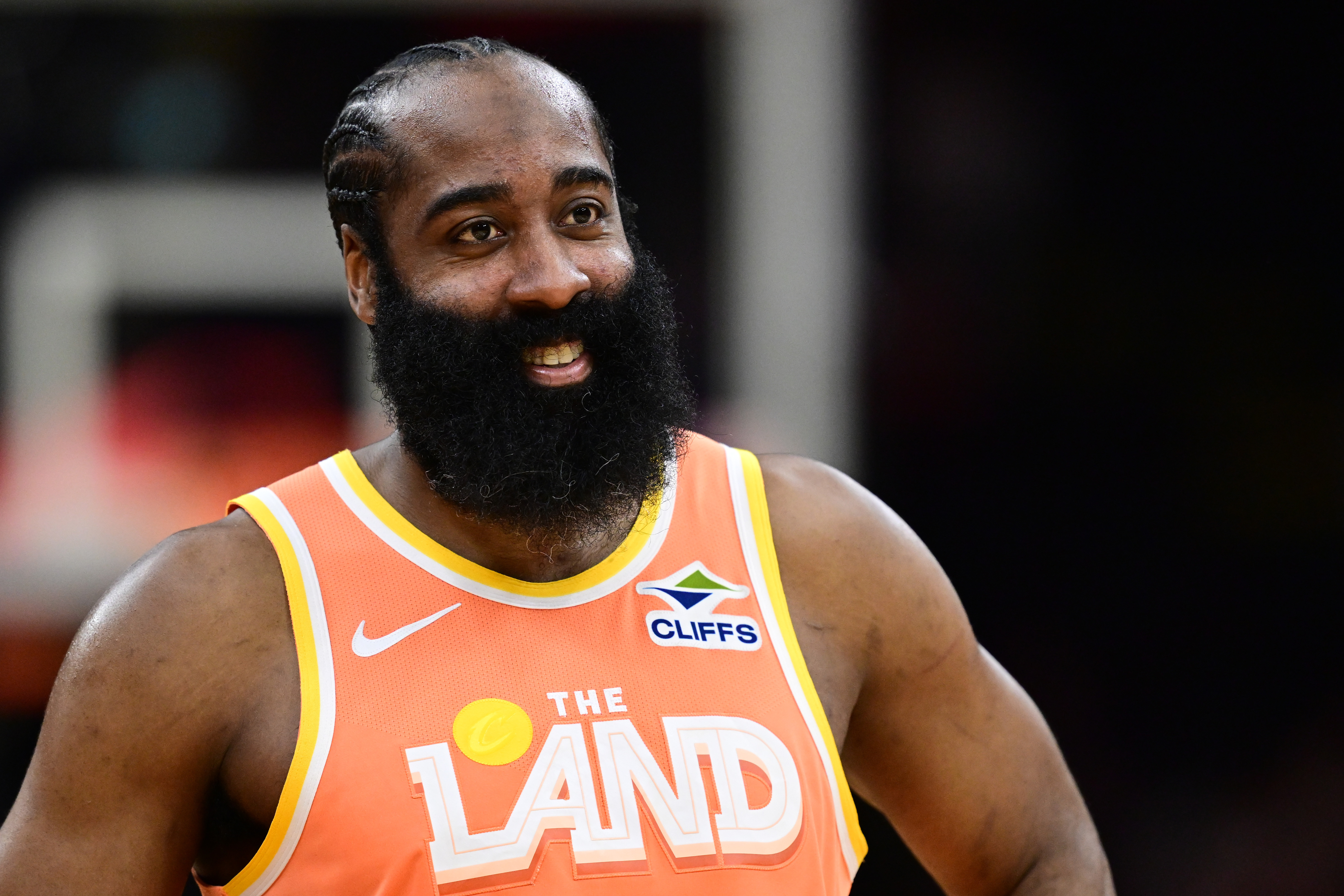 Cleveland Cavaliers guard James Harden (1), seen here during a free-throw attempt, is featured in our Raptors vs. Cavaliers player props for Game 1.