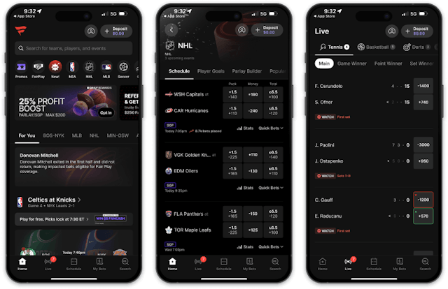 Screenshot of Fanatics Sportsbook mobile app for Android devices.