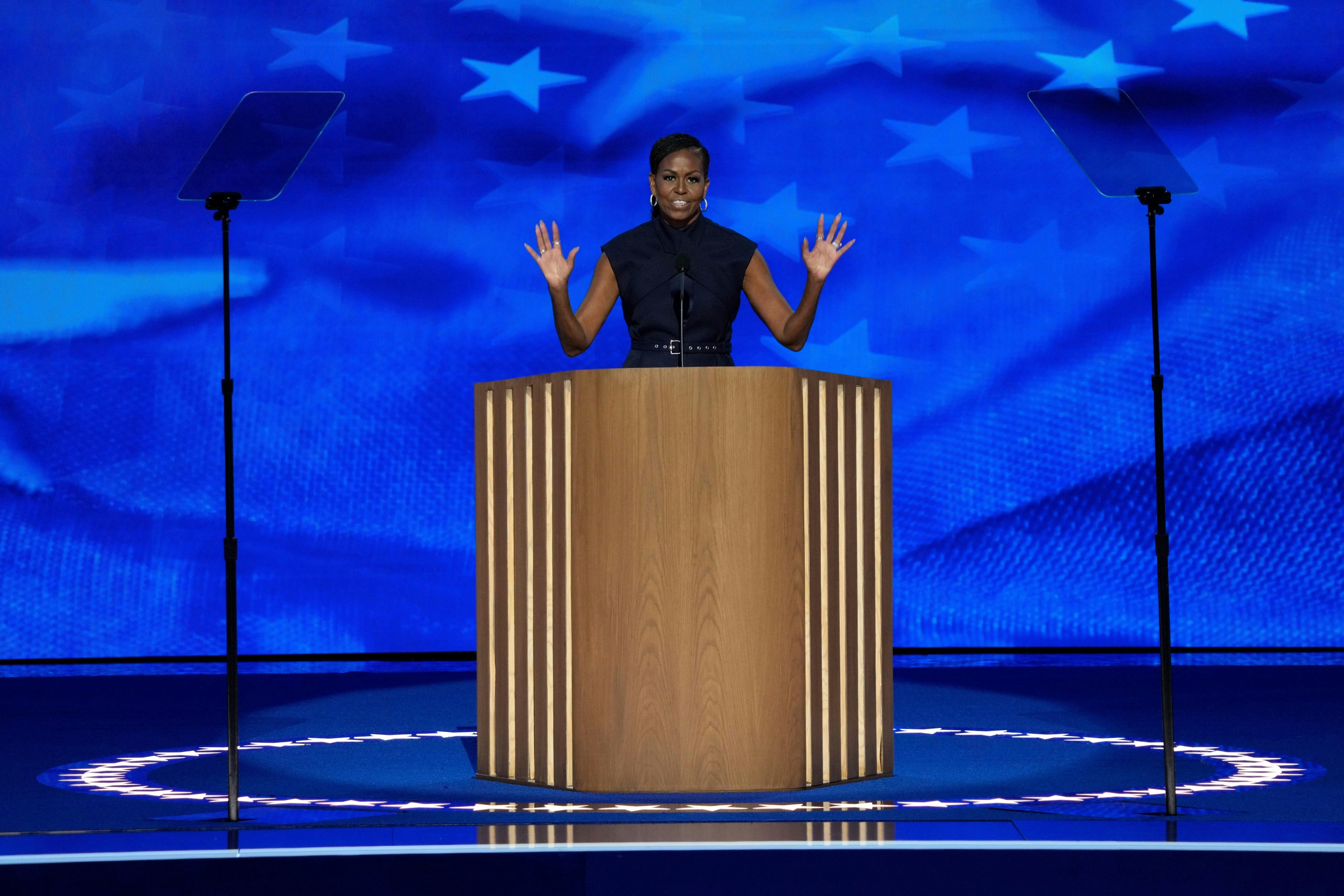 Former first lady Michelle Obama speaks during the second day of the Democratic National Convention as we look at the 2028 U.S. Presidential Election odds.