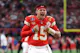 Patrick Mahomes of the Kansas City Chiefs reacts prior to Super Bowl LVIII against the San Francisco 49ers as we look at our Ravens-Chiefs odds.