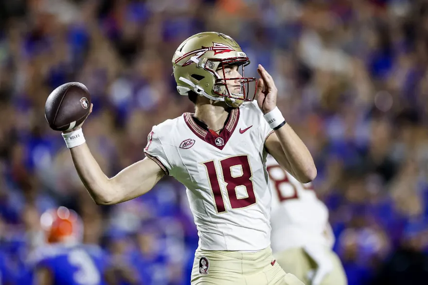 Tate Rodemaker #18 of the Florida State Seminoles throws a pass as we look at our Louisville-Florida State ACC Championship Game prediction