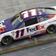 Denny Hamlin, driver of the #11 FedEx Ground Toyota, drives during qualifying for the NASCAR Cup Series Bass Pro Shops Night Race at Bristol Motor Speedway on Sept. 16.