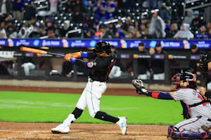 Francisco Lindor of the New York Mets connects for a home run during the seventh inning against the Atlanta Braves at Citi Field. We're backing Lindor in our Braves vs. Mets Player Prop Predictions. 
