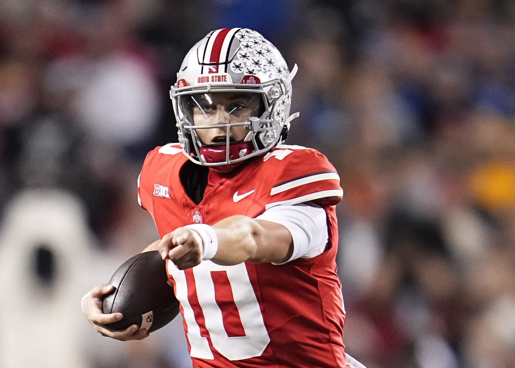  Ohio State quarterback Julian Sayin has the Buckeyes atop the college football national championship odds. Photo by USA TODAY Network via Reuters Connect