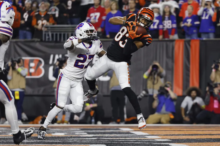 Tyler Boyd #83 of the Cincinnati Bengals catches a touchdown pass against Tre'Davious White #27 of the Buffalo Bills during the first quarter at Paycor Stadium on Jan. 2. 