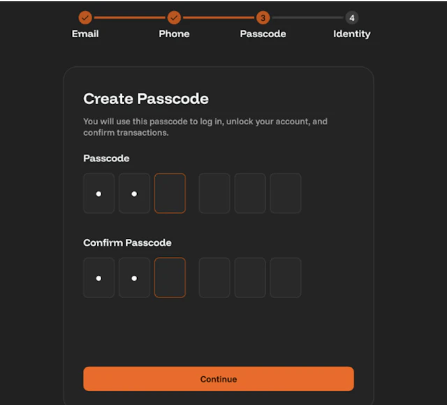 OG.com passcode creation screen.