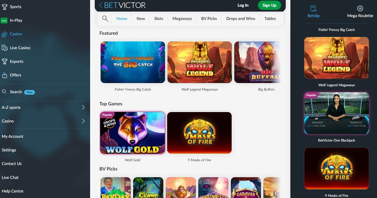 BetVictor Casino Homepage