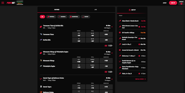 PointsBet Sportsbook home page<br>