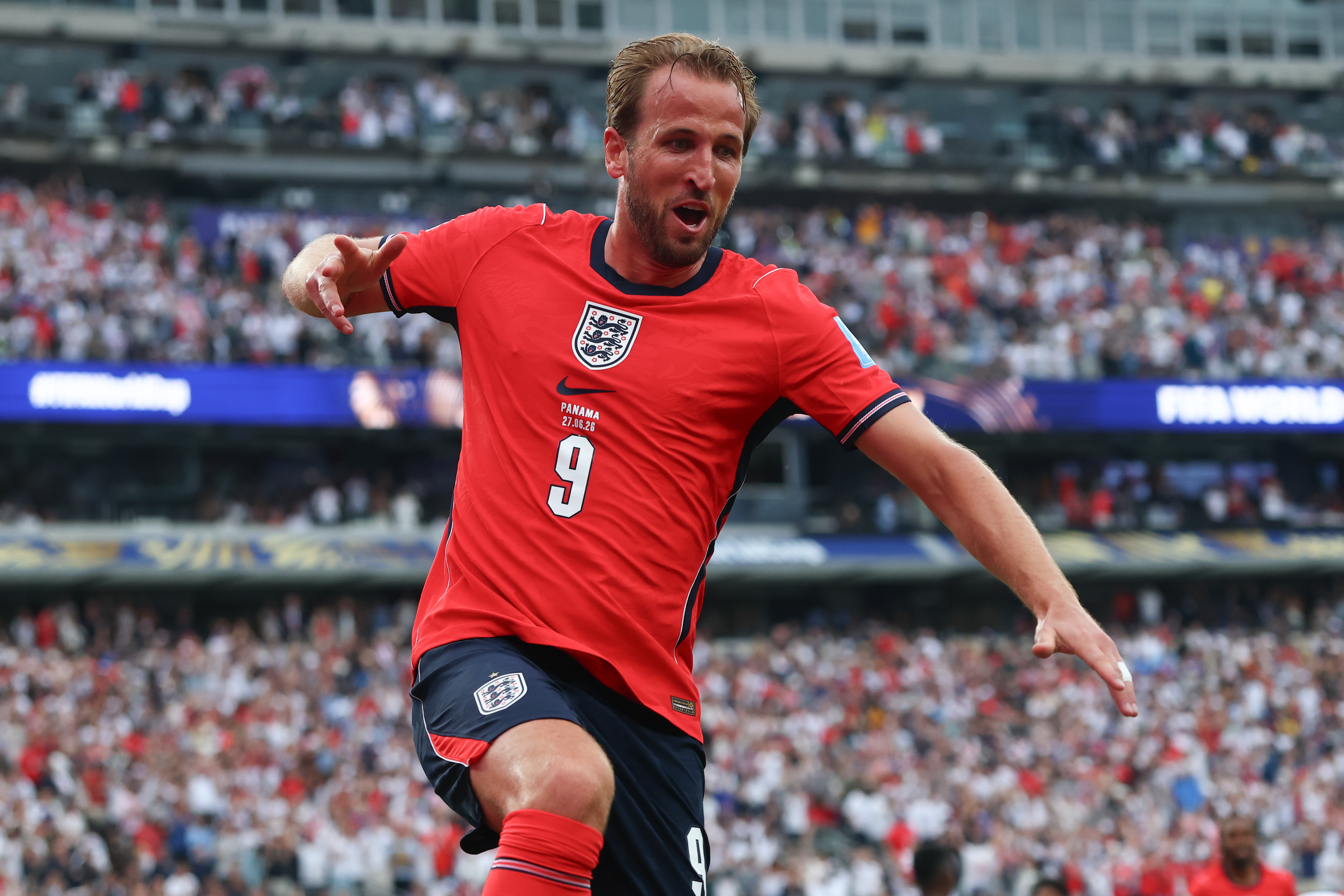 England forward Harry Kane celebrates as we make our best Harry Kane prop bet picks today. 